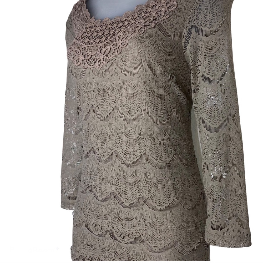 Style & Co Lace Overlay Ruffle Hem Long Sleeve Mini Dress Tan S Cocktail Party - Picture 11 of 15